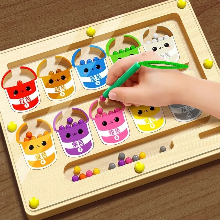 Educational Toys for Kids, Montessori Magnetic Color Sorting Games, Sensory Play Maze Board Pen, Wooden Bead Games