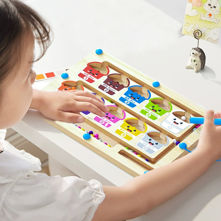 Educational Toys for Kids, Montessori Magnetic Color Sorting Games, Sensory Play Maze Board Pen, Wooden Bead Games