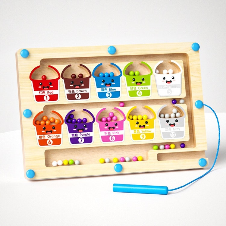 Educational Toys for Kids, Montessori Magnetic Color Sorting Games, Sensory Play Maze Board Pen, Wooden Bead Games