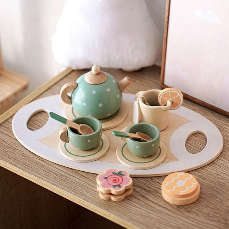 Wooden Afternoon Tea Set Toy Pretend Play Food Montessori Early Educational Toys