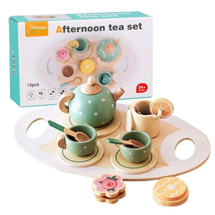 Wooden Afternoon Tea Set Toy Pretend Play Food Montessori Early Educational Toys