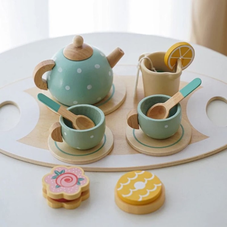 Wooden Afternoon Tea Set Toy Pretend Play Food Montessori Early Educational Toys