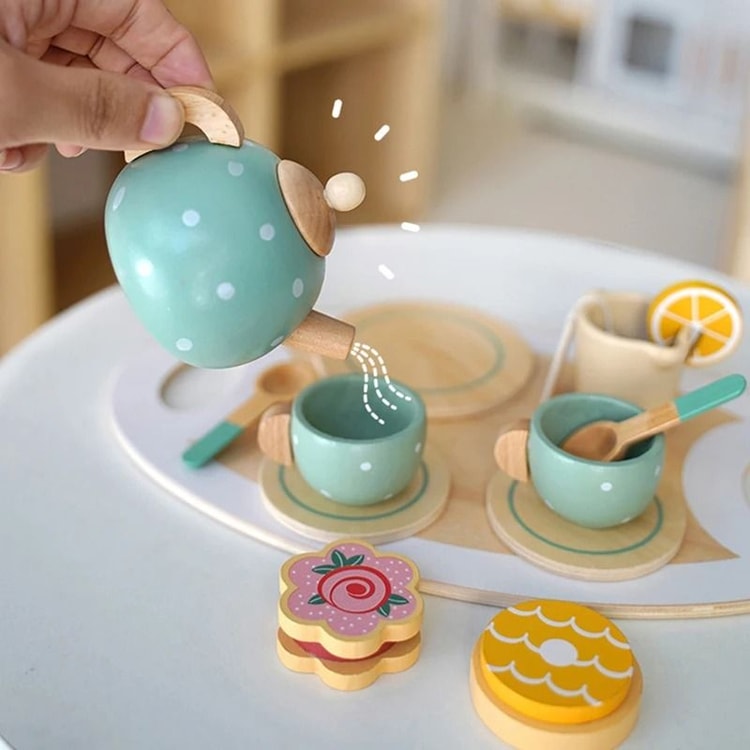 Wooden Afternoon Tea Set Toy Pretend Play Food Montessori Early Educational Toys