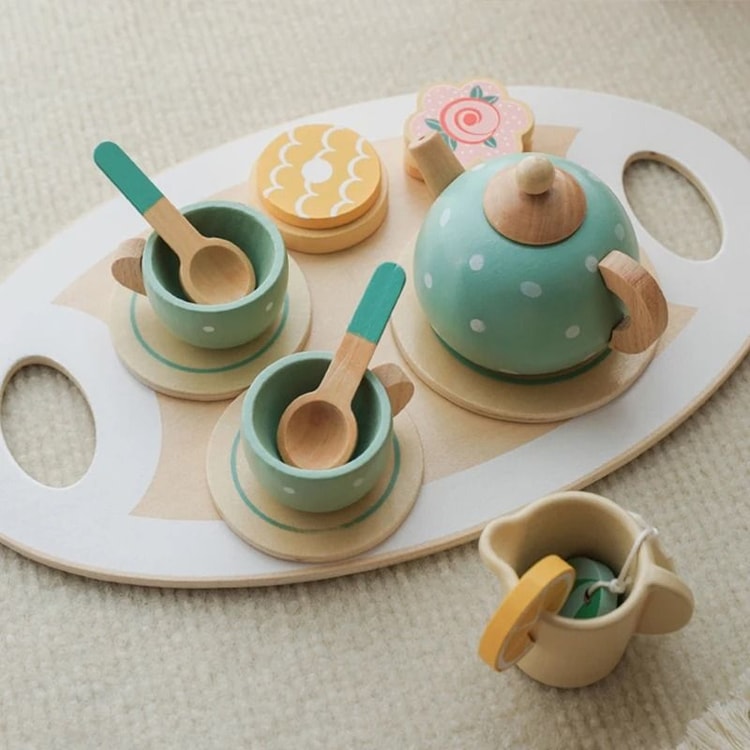 Wooden Afternoon Tea Set Toy Pretend Play Food Montessori Early Educational Toys